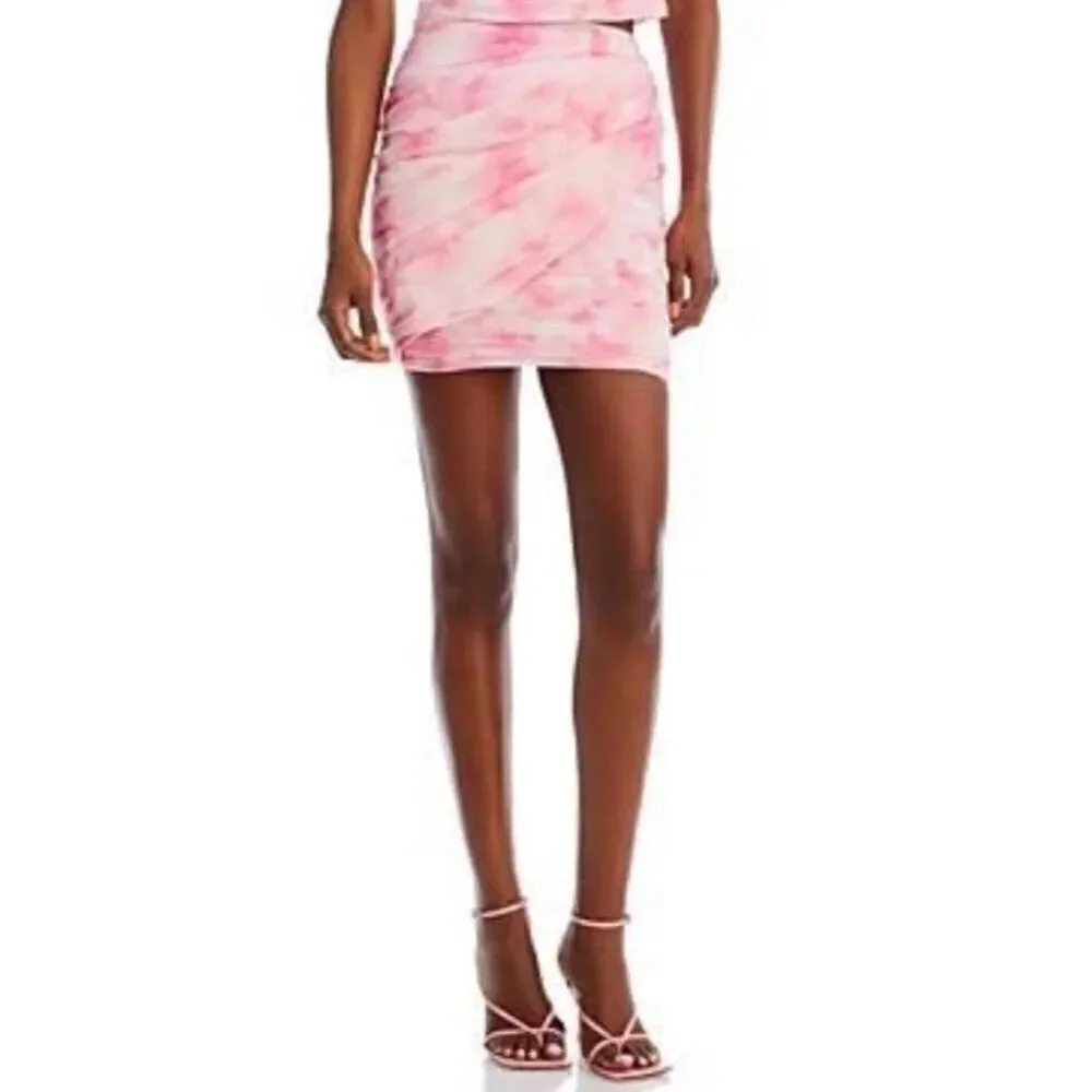 Aqua Ladies XL Light Pink Floral Ruched Asymmetric Mini Skirt Bloomingdales NWT